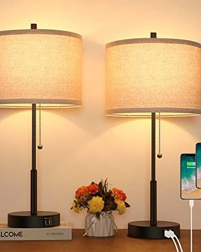 Sucolite Set of 2 Table Lamps with 2 USB Charging Ports, Modern Farmhouse Lamps for Bedrooms Bedside