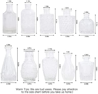 Glass Bud Vase Set of 10 - Mini Vintage Vases for Wedding Decorations, Home Table Flower Décor, - Image 7