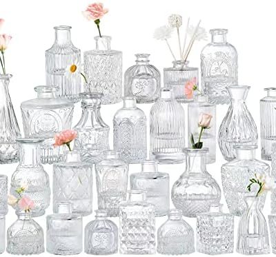 Glass Bud Vase Set of 30-Clear Bud Vases in Bulk, Small Glass Vases for Flowers, Flowers Vases for