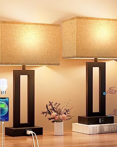 Nightstand Table Lamps for Bedrooms Set of 2 - Touch Bedside Lamp with USB C+A, 3 Way Dimmable